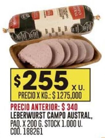 Coto LEBERWURST CAMPO AUSTRAL, PAQ. X 200 G. oferta