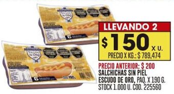 Coto SALCHICHAS SIN PIEL ESCUDO DE ORO, PAQ. X 190 G. oferta