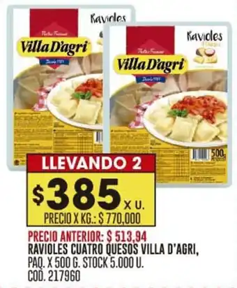 Coto RAVIOLES CUATRO QUESOS VILLA D'AGRI, PAQ. X 500 G. oferta