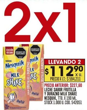 Coto LECHE SABOR FRUTILLA Y DURAZNO MILK SHAKE NESQUIK, TTB. X 190 ML. oferta