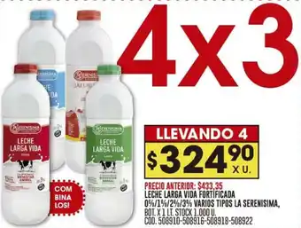 Coto LECHE LARGA VIDA FORTIFICADA 0%/1%/2%/3% VARIOS TIPOS LA SERENISIMA, BOT.X1 LT. oferta
