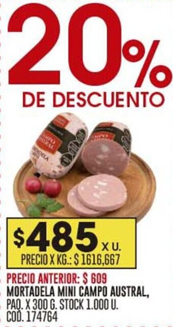 Coto MORTADELA MINI CAMPO AUSTRAL, PAQ. X 300 G oferta