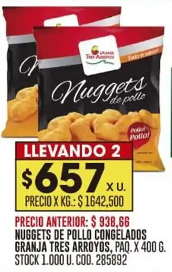 Coto NUGGETS DE POLLO CONGELADOS GRANJA TRES ARROYOS, PAQ. X 400 G. oferta