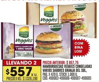 Coto HAMBURGUESAS VEGGIES CONGELADAS VARIOS SABORES GRANJA DEL SOL, PAQ. X 420 G. oferta