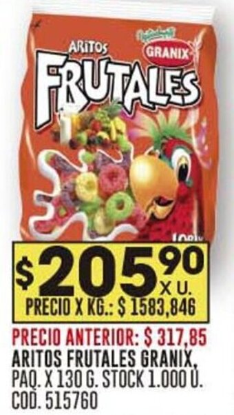 Coto ARITOS FRUTALES GRANIX, PAQ. X 130 G. oferta