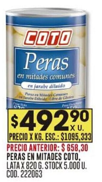 Coto PERAS EN MITADES COTO, LATA X 820 G. oferta