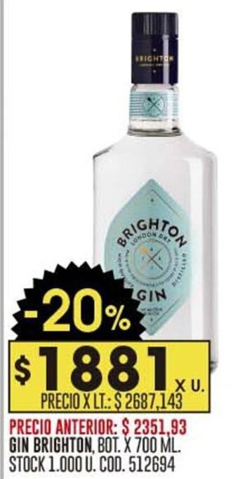Coto GIN BRIGHTON, BOT. X 700 ML. oferta