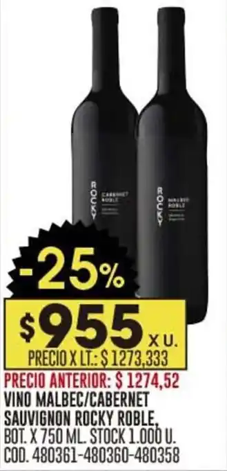 Coto VINO MALBEC/CABERNET SAUVIGNON ROCKY ROBLE, BOT. X 750 ML. oferta