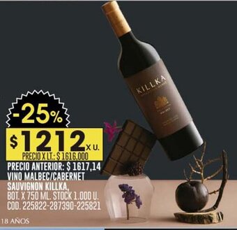Coto VINO MALBEC/CABERNET SAUVIGNON KILLKA, BOT X 750ML oferta