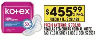 Coto TOALLAS FEMENINAS NORMAL KOTEX, PAQ. X 16 U. oferta