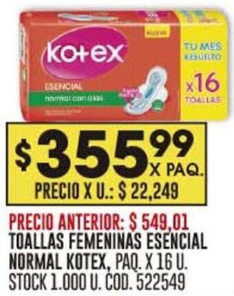 Coto TOALLAS FEMENINAS NORMAL KOTEX, PAQ. X 32 U. oferta