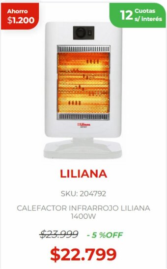 Naldo Lombardi LILIANA CALEFACTOR INFRARROJO LILIANA 1400W oferta