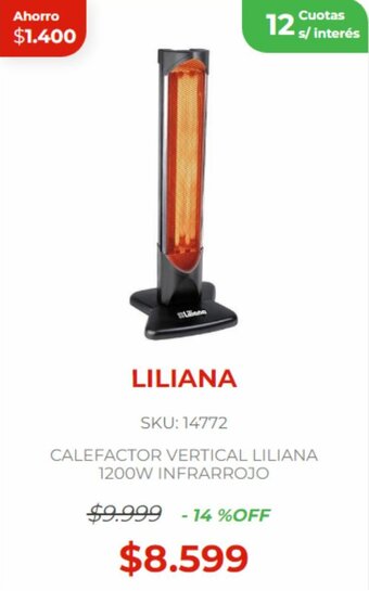 Naldo Lombardi LILIANA CALEFACTOR VERTICAL LILIANA 1200W INFRARROJO oferta