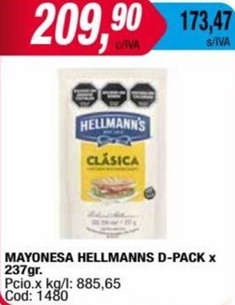 Maxiconsumo MAYONESA HELLMANNS D-PACK X 237gr. oferta