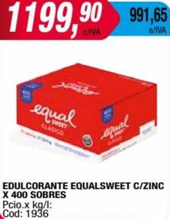 Maxiconsumo EDULCORANTE EQUALSWEET C/ZINC X 400 SOBRES oferta
