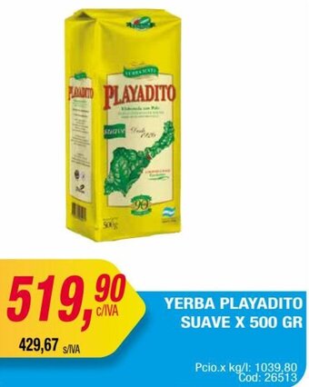 Maxiconsumo YERBA PLAYADITO SUAVE X 500 GR oferta