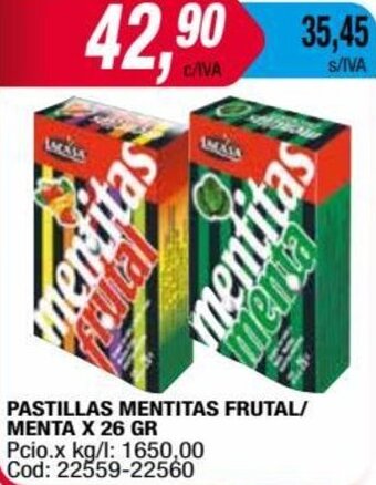 Maxiconsumo PASTILLAS MENTITAS FRUTAL/ MENTA X 26 GR oferta