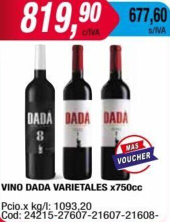 Maxiconsumo VINO DADA VARIETALES x750cc oferta