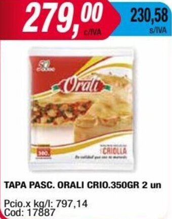 Maxiconsumo TAPA PASC. ORALI CRIO.350GR 2 un oferta