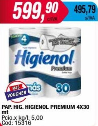 Maxiconsumo PAP. HIG. HIGIENOL PREMIUM 4X30 mt oferta
