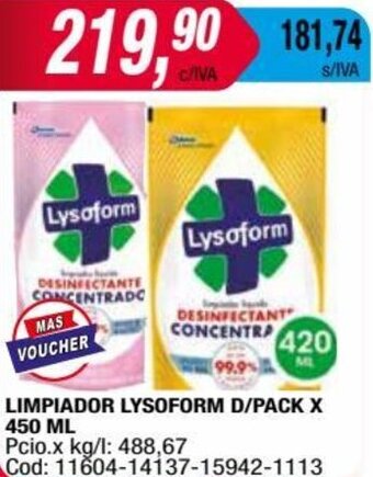 Maxiconsumo LIMPIADOR LYSOFORM D/PACK X 450 ML oferta