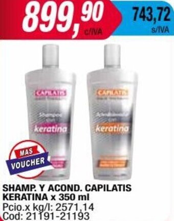 Maxiconsumo SHAMP. Y ACOND. CAPILATIS KERATINA x 350 ml oferta