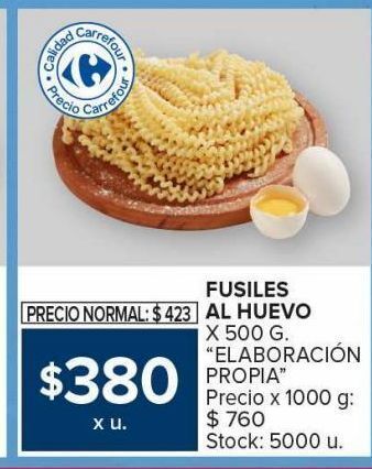 Carrefour Maxi Fusiles al huevo de elaboración propia x 500g oferta