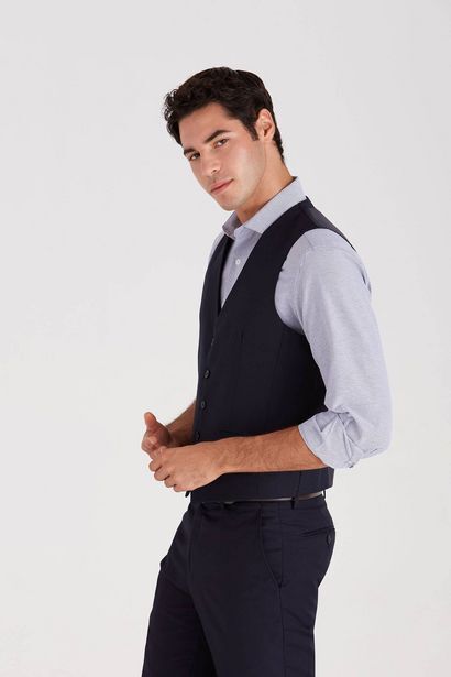 Macowens Chaleco de vestir ss100 liso azul marino oferta