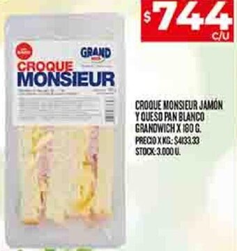 Supermercados DIA CROQUE MONSIEUR JAMÓN Y QUESO PAN BLANCO GRANDWICH X 180 G. oferta