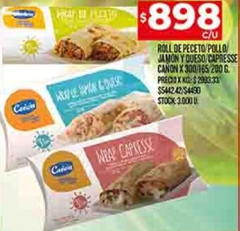 Supermercados DIA ROLL DE PECETO POLLO JAMON Y QUESO/CAPRESSE CANON X 300 165 200 G. oferta