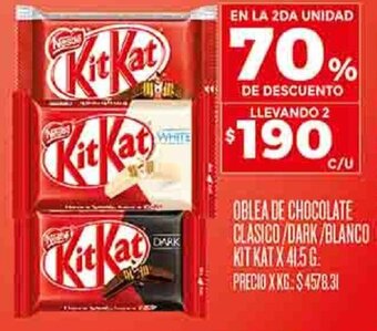 Supermercados DIA OBLEA DE CHOCOLATE CLASICO/DARK/BLANCO KIT KAT X 41.5 G oferta