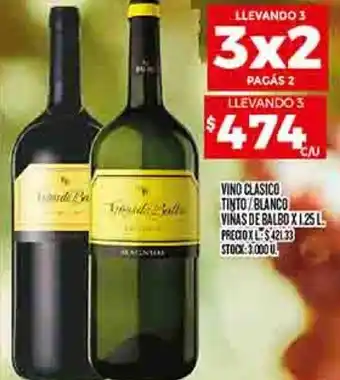 Supermercados DIA VINO CLASICO TINTO/BLANCO VINAS DE BALBOX 1.25 L oferta