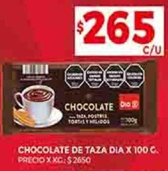 Supermercados DIA CHOCOLATE DE TAZA DIA X 100 G oferta
