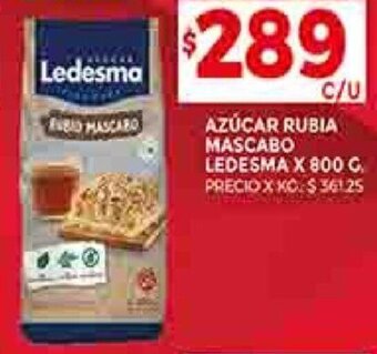 Supermercados DIA AZÚCAR RUBIA MASCABO LEDESMA X 800 G. oferta