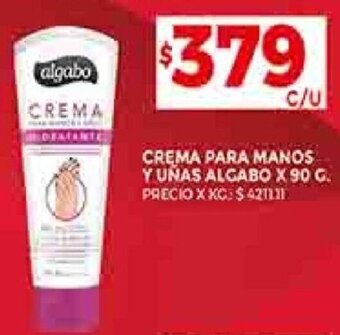 Supermercados DIA CREMA PARA MANOS Y UNAS ALGABO X 90 G oferta