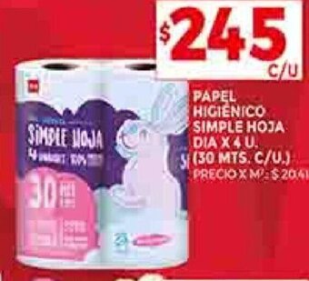 Supermercados DIA PAPEL HIGIENICO SIMPLE HOJA DIA X 4 U. oferta