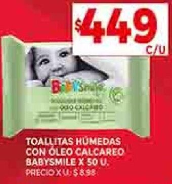 Supermercados DIA TOALLITAS HÚMEDAS CON ÓLEO CALCAREO BABYSMILE X 50 U. oferta