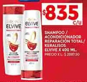 Supermercados DIA SHAMPOO / ACONDICIONADOR REPARACIÓN TOTAL/ KERALISOS ELVIVE X 400 ML. oferta