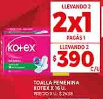 Supermercados DIA TOALLA FEMENINA KOTEX X 16 U. oferta
