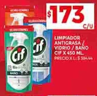Supermercados DIA LIMPIADOR ANTIGRASA VIDRIO / BANO CIF X 450 ML. oferta