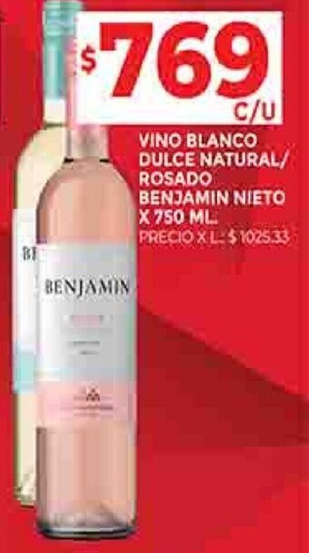 Supermercados DIA VINO BLANCO DULCE NATURAL/ ROSADO BENJAMIN NIETO X 750 ML oferta