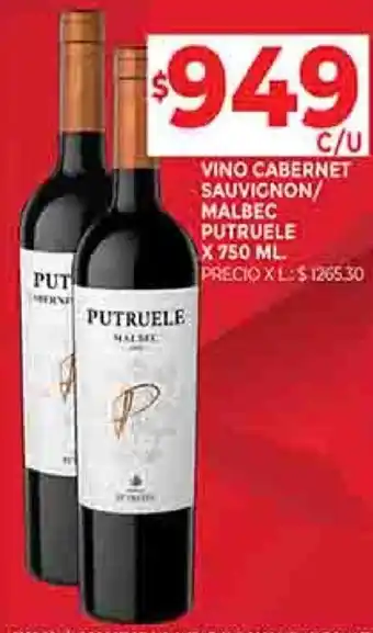 Supermercados DIA VINO CABERNET SAUVIGNON/ MALBEC PUTRUELE X 750 ML. oferta