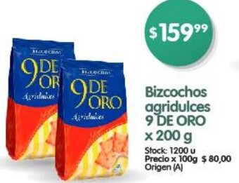 Supermercados Buenos Días Bizcochos agridulces 9 DE ORO x 200 g oferta