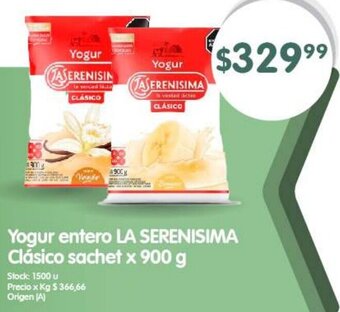 Supermercados Buenos Días Yogur entero LA SERENISIMA Clásico sachet x 900 g oferta
