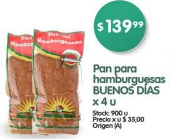 Supermercados Buenos Días Pan para hamburguesas BUENOS DÍAS x4U oferta