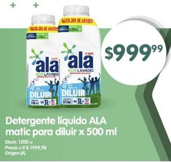 Supermercados Buenos Días Detergente líquido ALA matic para diluir x 500 ml oferta