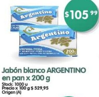 Supermercados Buenos Días Jabón blanco ARGENTINO en pan x 200 g oferta