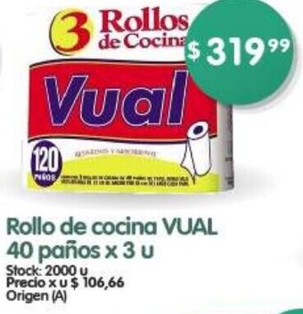 Supermercados Buenos Días Rollo de cocina VUAL 40 paños x 3 u oferta