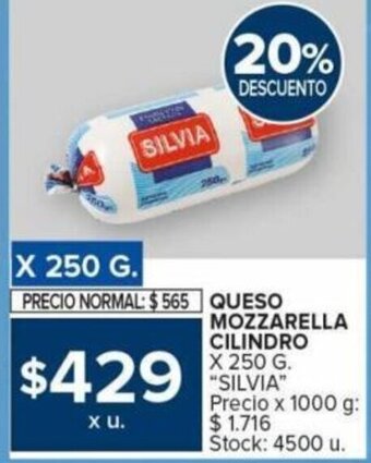 Carrefour QUESO MOZZARELLA CILINDRO X 250 G. "SILVIA" oferta