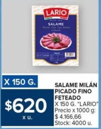 Carrefour SALAME MILÁN PICADO FINO FETEADO X 150 G. "LARIO" oferta